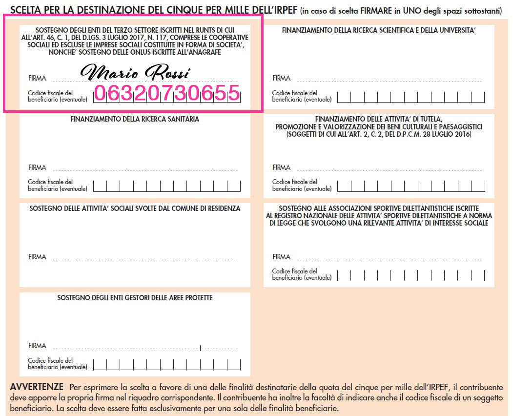 Facsimile 5x1000 compilato